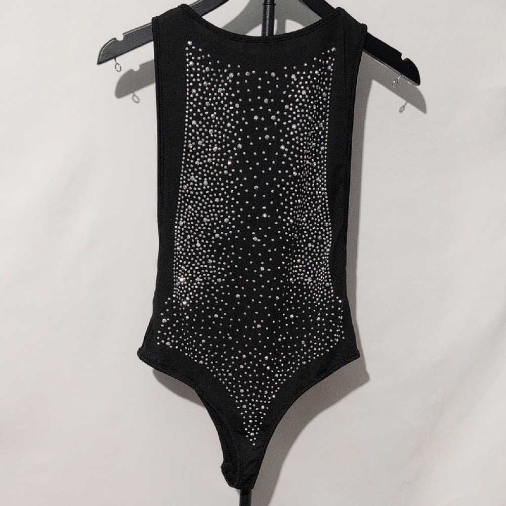 HL Black Sparkling Rhinestone Bodysuit - Kids Size Medium